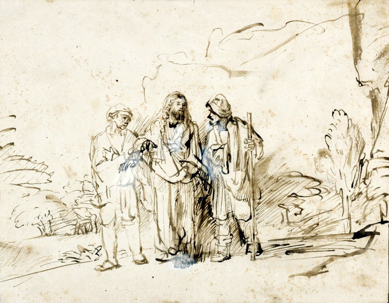 Kristus med to disciple på vejen til Emmaus. af Rembrandt van Rijn