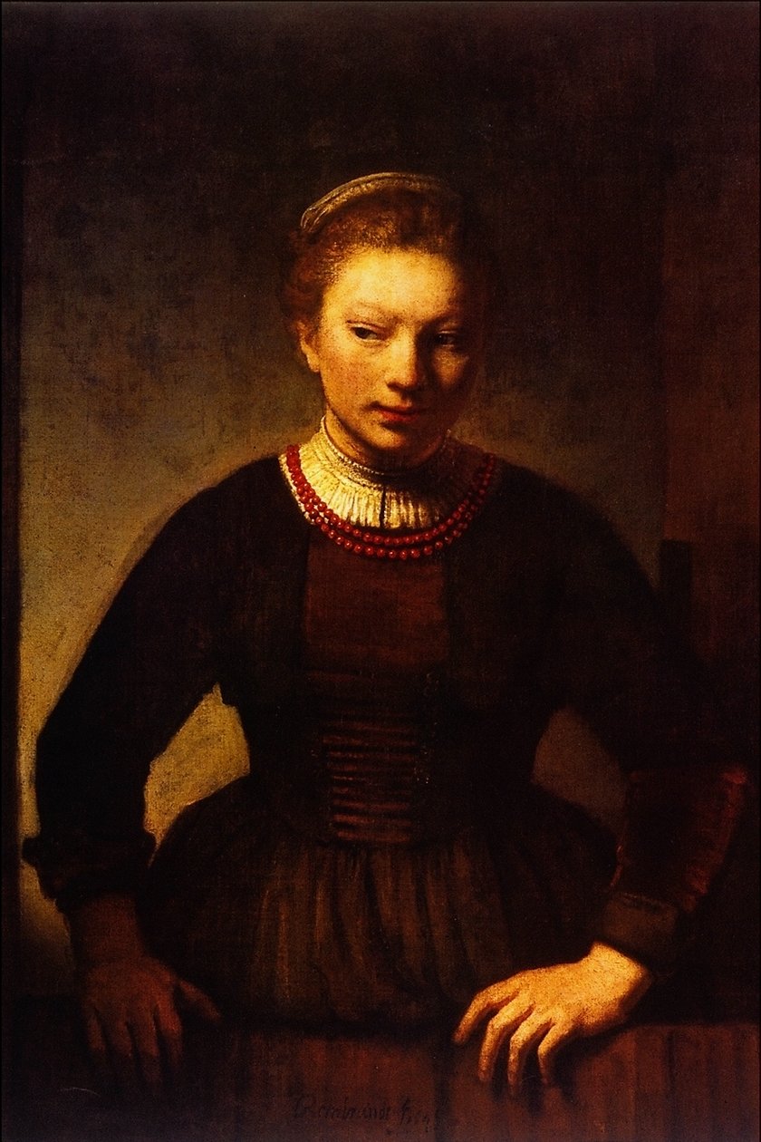 Pige ved en åben halvdør af Rembrandt van Rijn