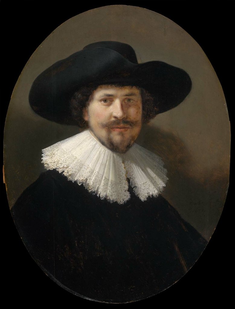 Portræt af en mand i en bredskygget hat af Rembrandt van Rijn