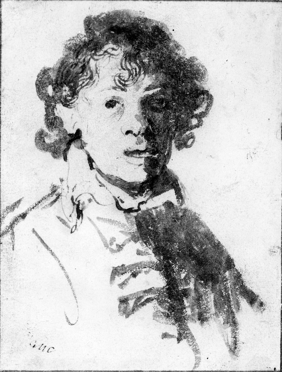 Selvportræt som ung mand, ca. 1628 (pen, blæk og vask på papir) af Rembrandt van Rijn