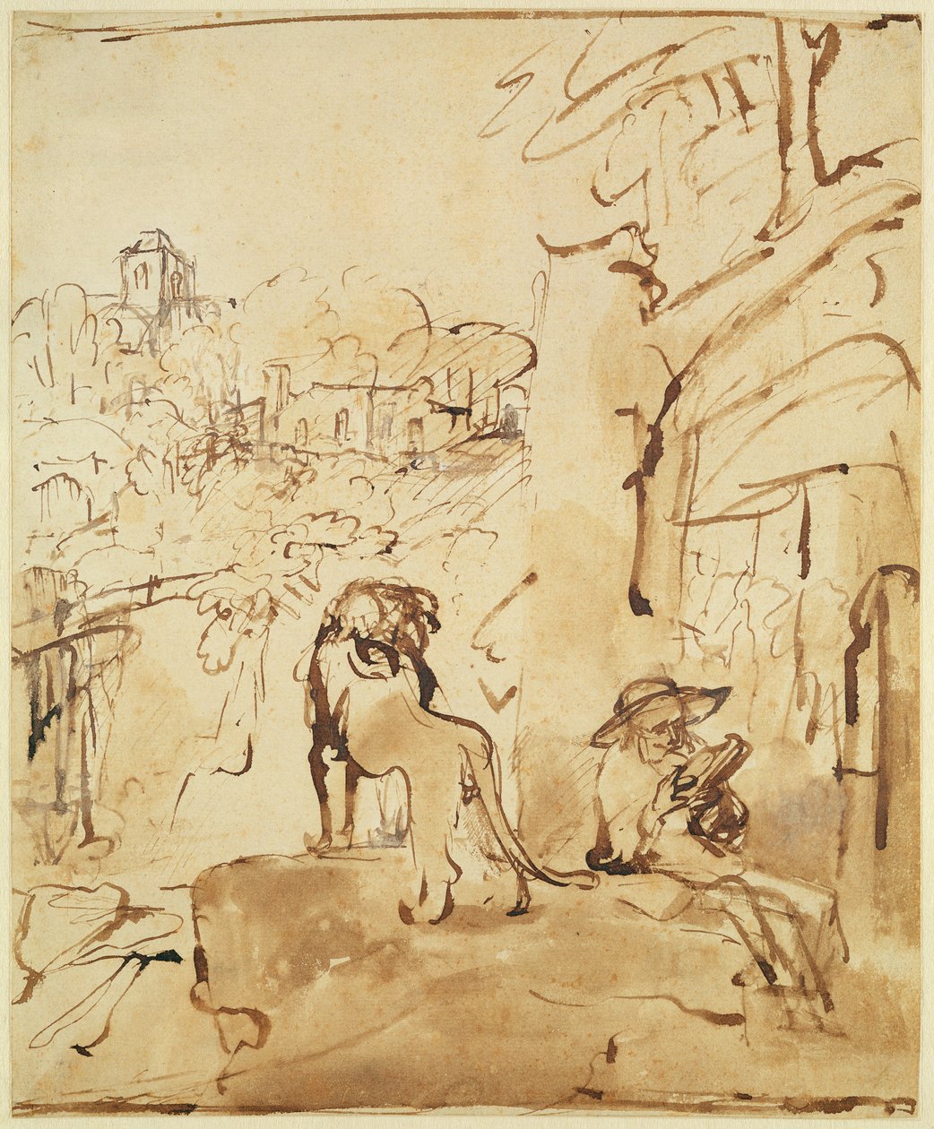Sankt Jerome læser i et landskab af Rembrandt van Rijn