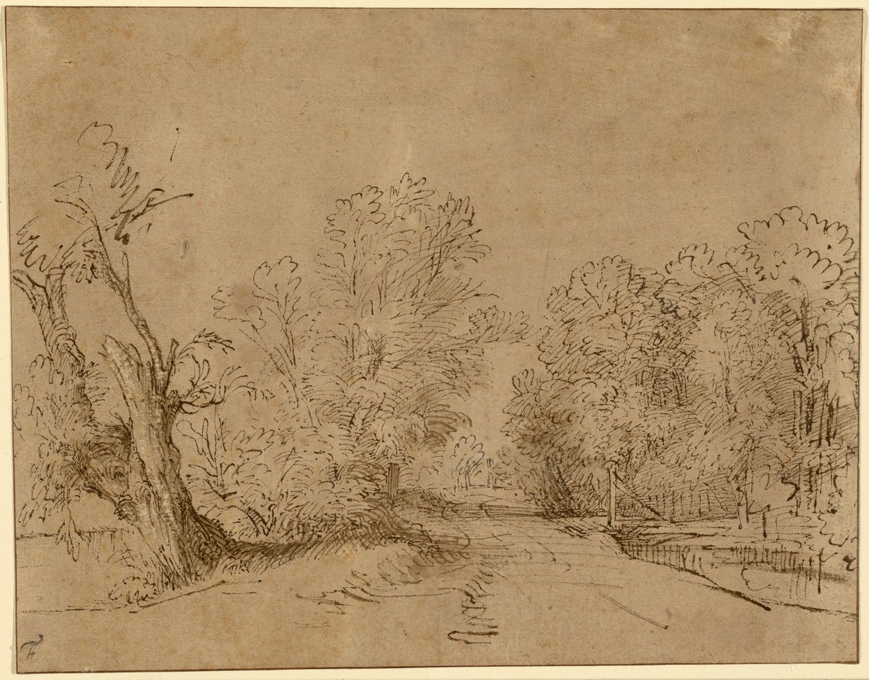 En skovklædt vej af Rembrandt Harmensz. van Rijn