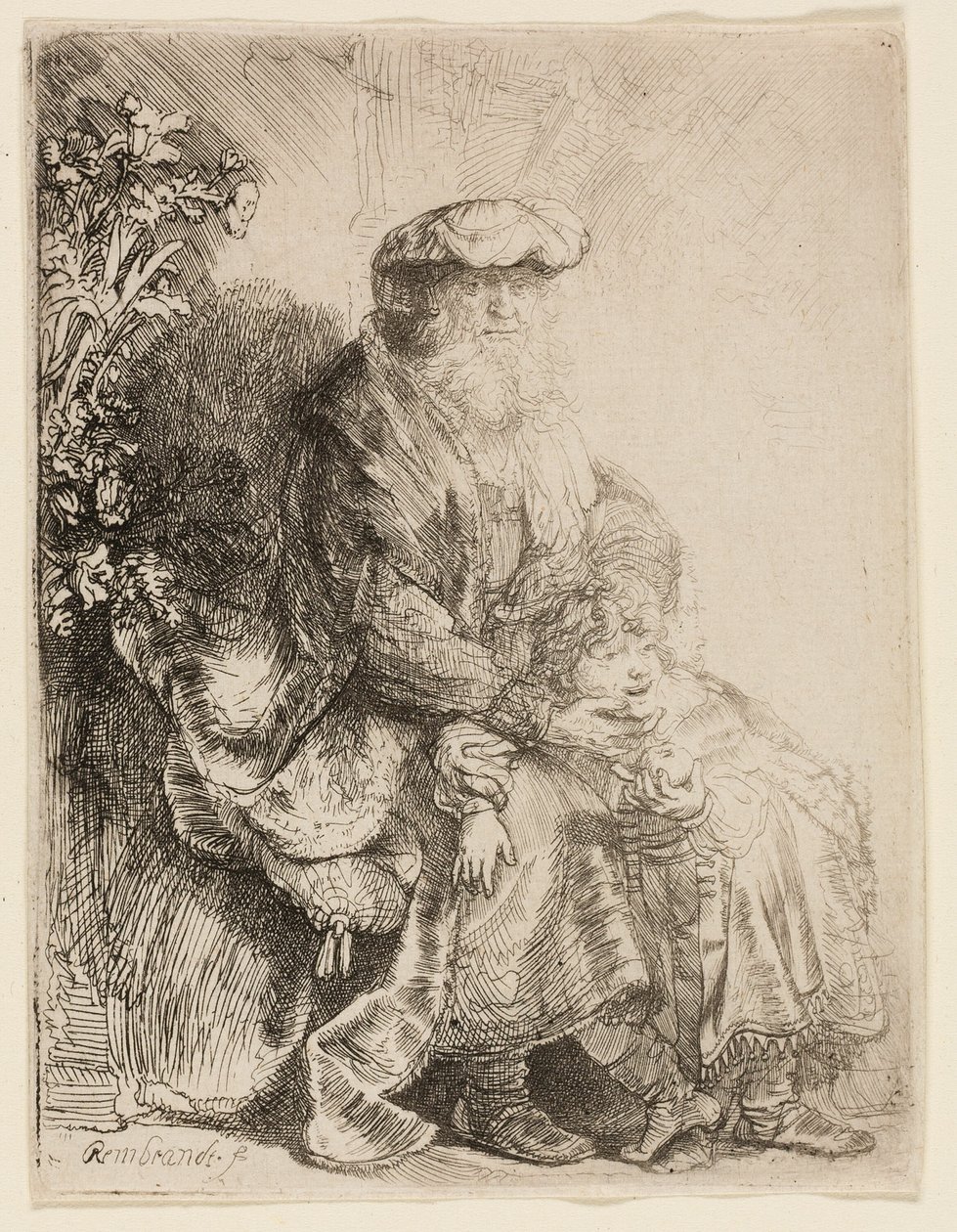 Abraham kærtegner Isak af Rembrandt van Rijn