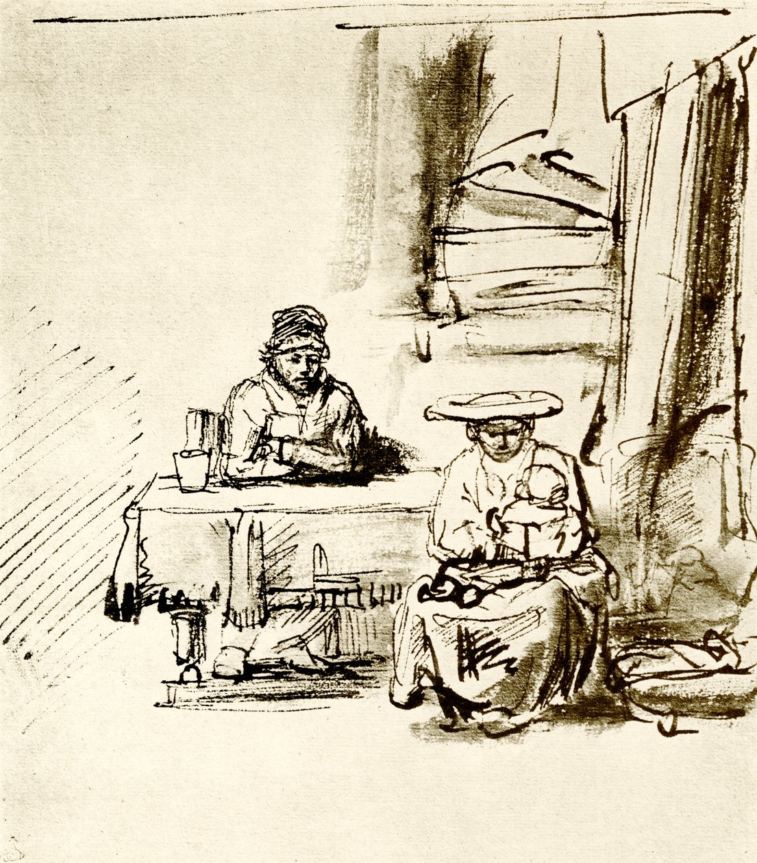 Familiescene af Rembrandt van Rijn