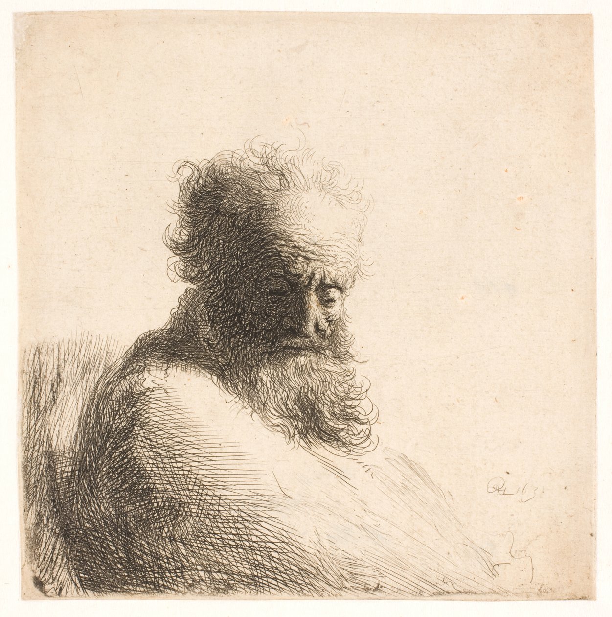 Gammel, skægget mand. Buste af Rembrandt van Rijn