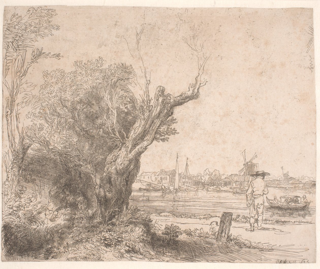 Landskab. "De Omval" af Rembrandt van Rijn