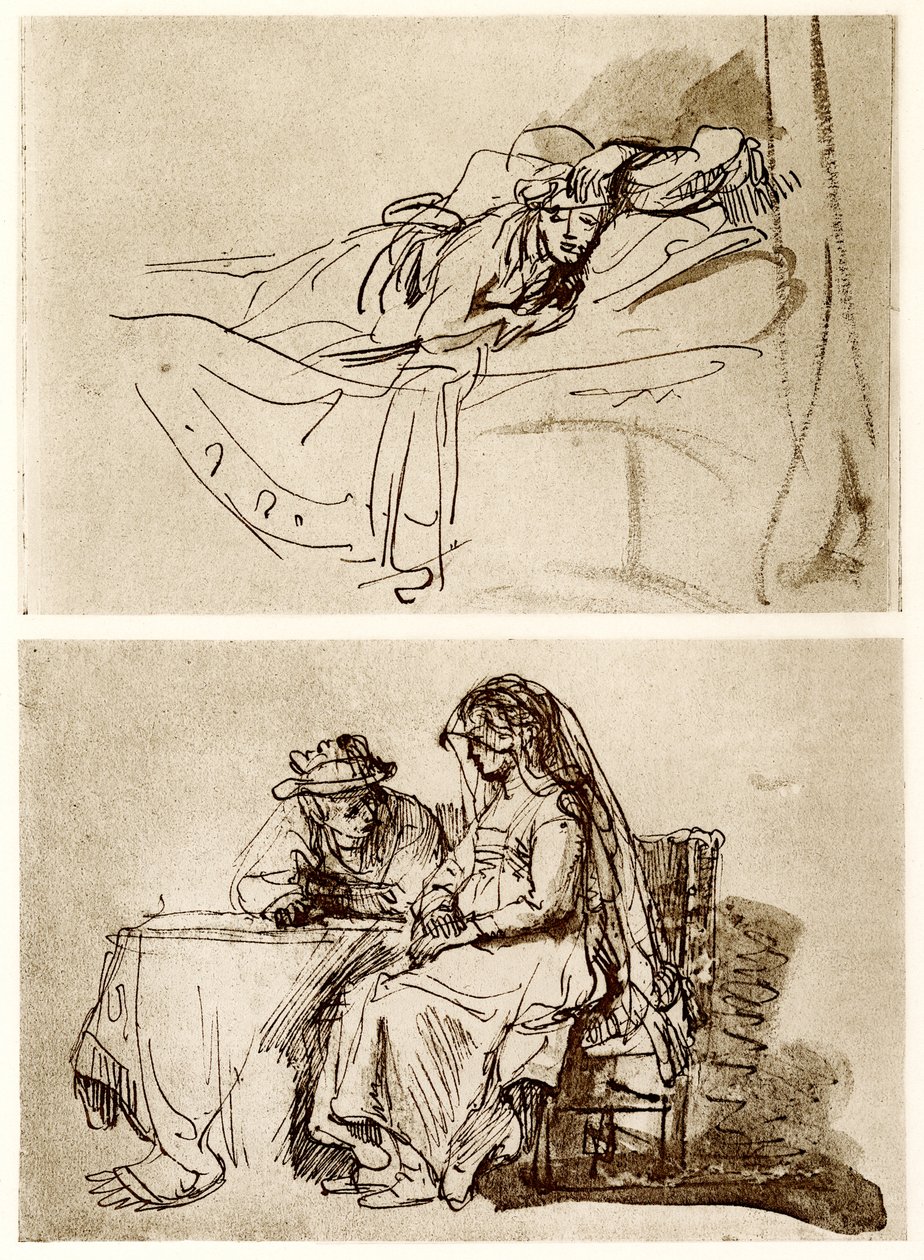 Løgnende kvinde, snakken af Rembrandt van Rijn