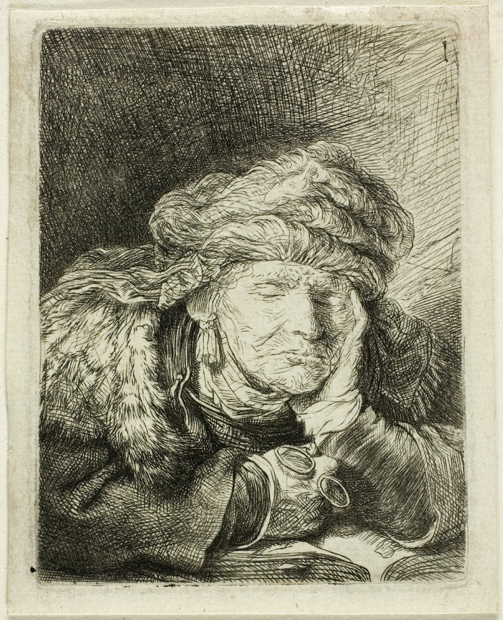 Gammel kvinde sover af Rembrandt van Rijn