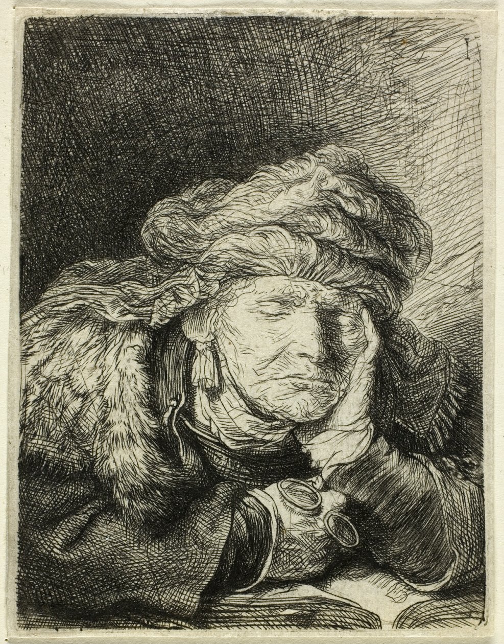 Gammel kvinde sover af Rembrandt van Rijn