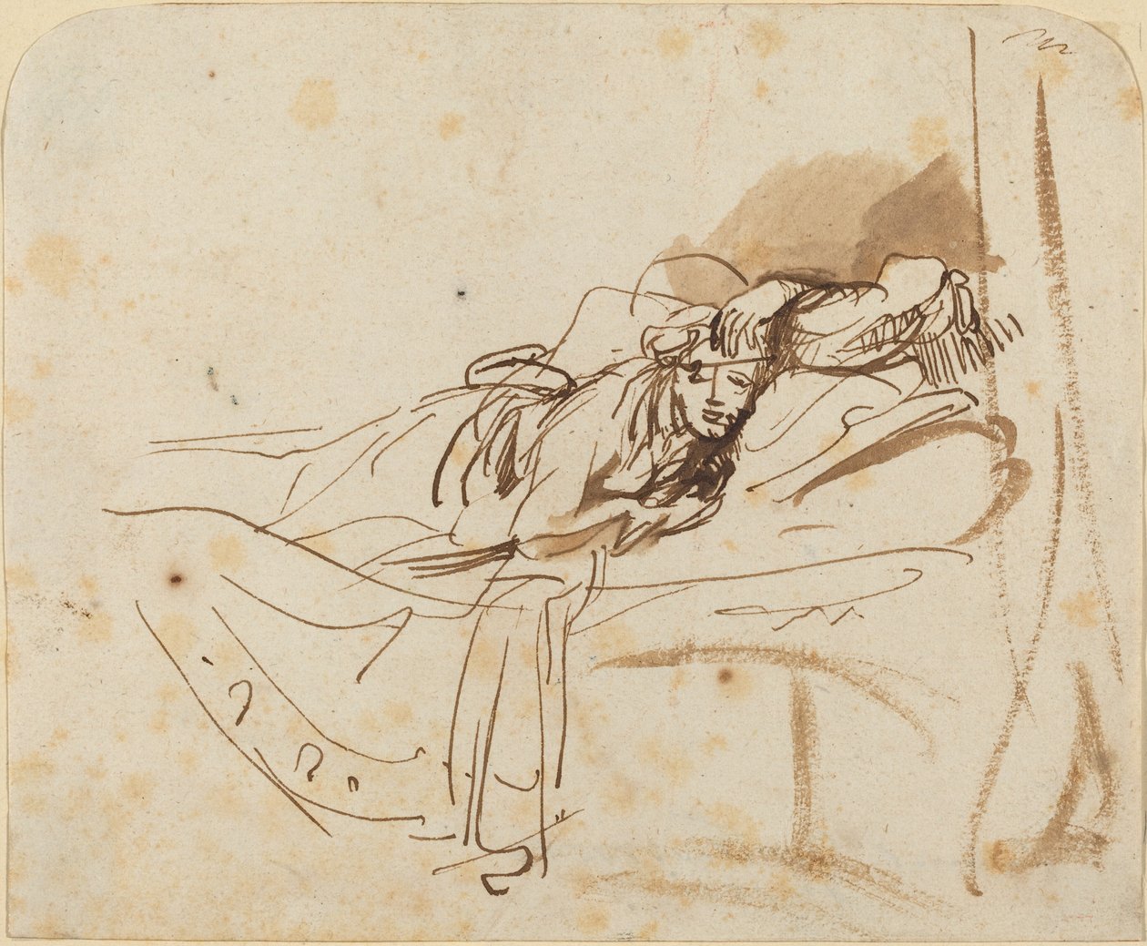 Saskia(?) Liggende i sengen af Rembrandt van Rijn