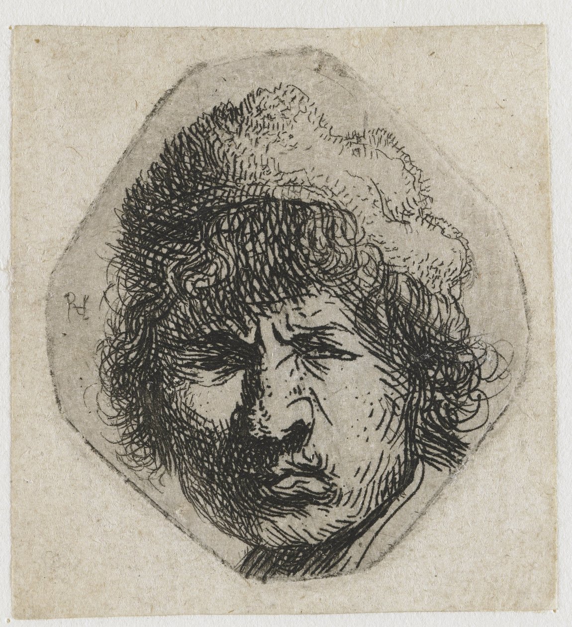 Selvportræt skulende af Rembrandt van Rijn