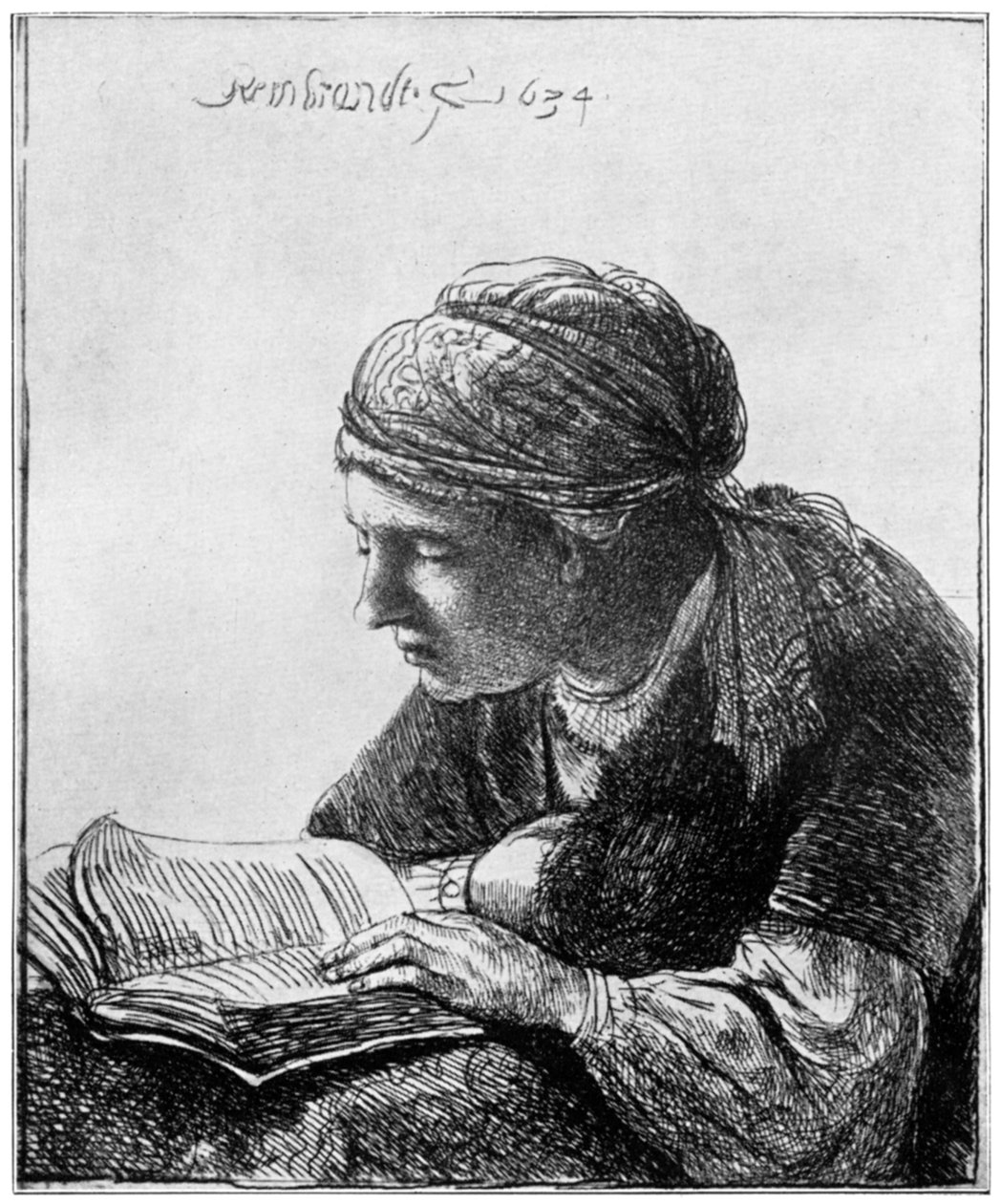 Kvinde læser, 1634, 1912. af Rembrandt van Rijn