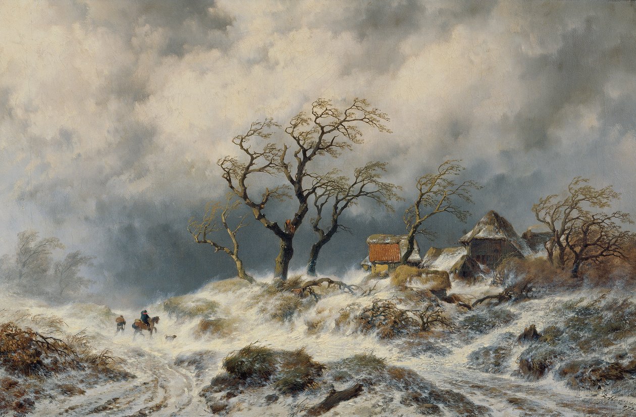 Hollandsk vinterlandskab (snedriver) af Remigius Adrianus van Haanen