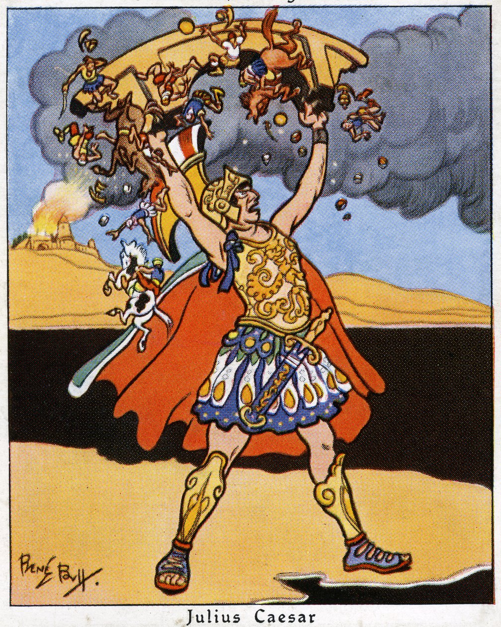 Julius Cæsar "kaster" en bro over Rhinen, 1936 af René Bull