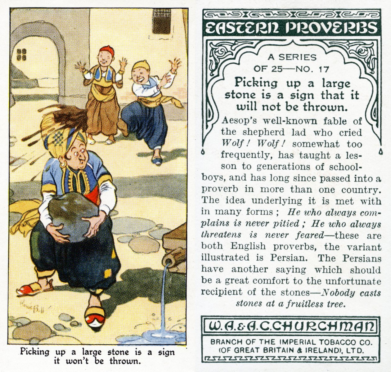 "At samle en stor sten op er et tegn på, at den ikke vil blive kastet", 1931 (se også 498218) af René Bull