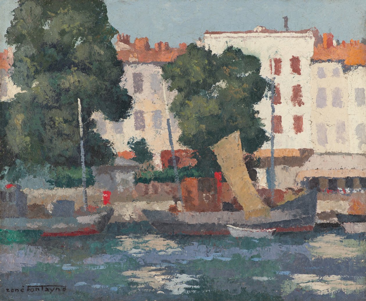Le Quai des Dames (olie på hessian) af René Fontayne