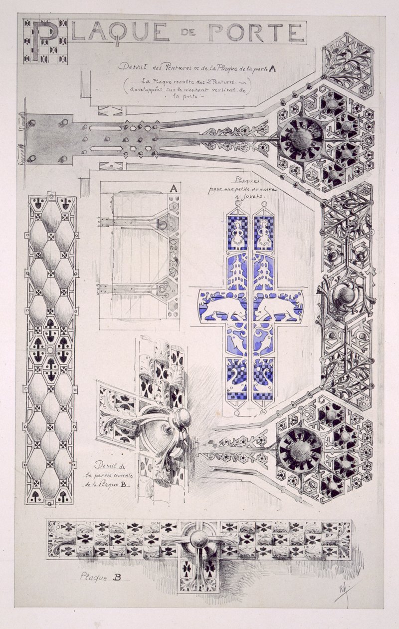 Design til dørornamentik, fra "Esquisses Decoratives par Rene Binet", af Gustave Geffroy (1855-1926) af Rene Binet