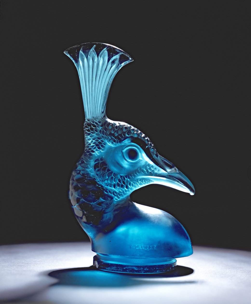 Turkis påfuglehovedprop (glas) af Rene Jules Lalique