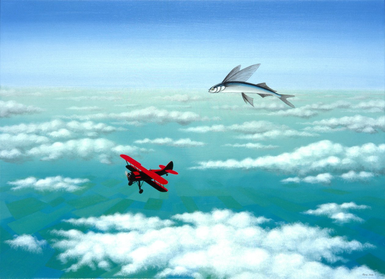 Flyvende fisk, 2001, olie på lærred af Rene Boin