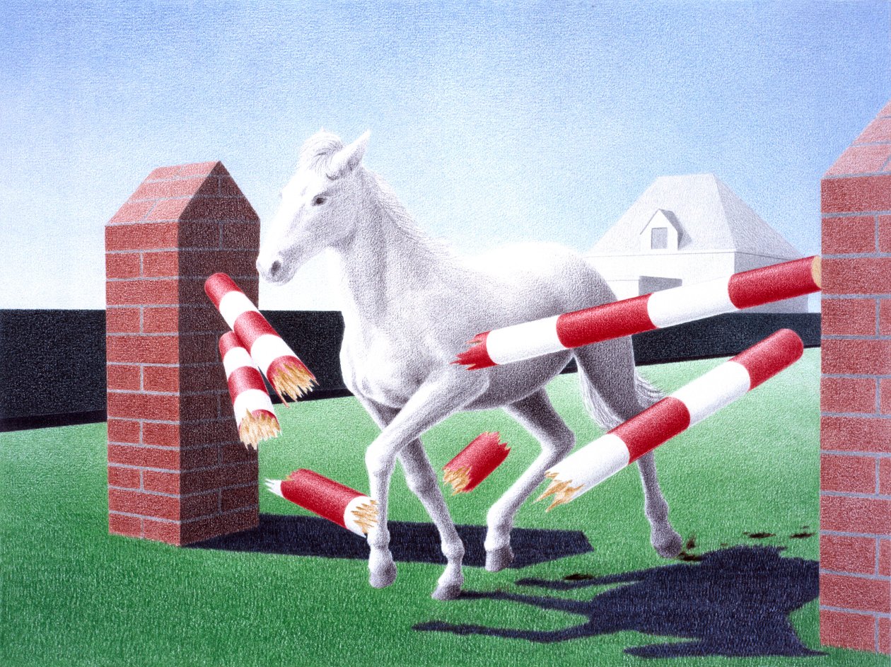 Forhindring, 2004, farveblyantstegning på papir af Rene Boin