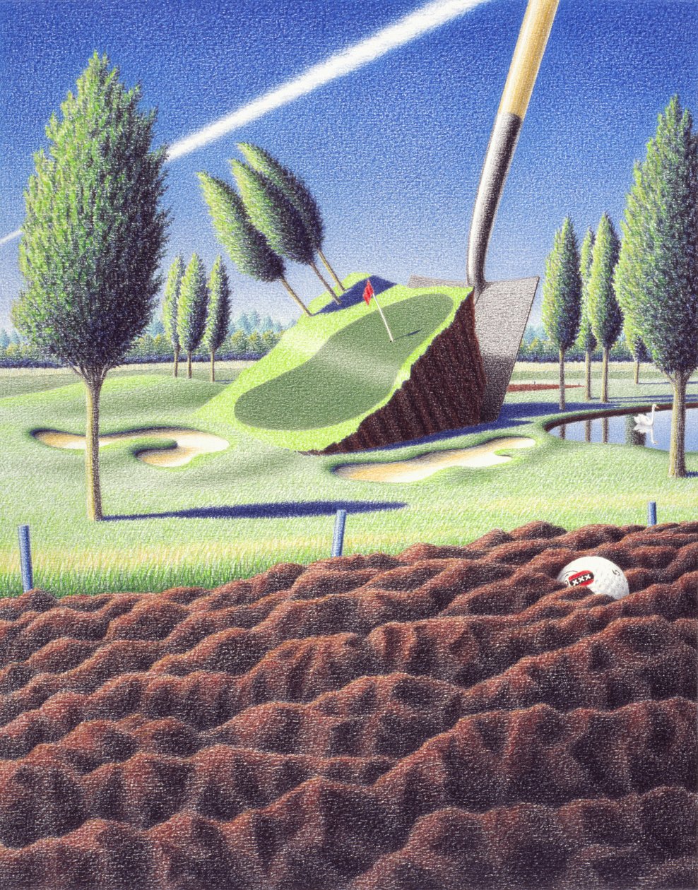 Spade, 2005, farveblyantstegning på papir af Rene Boin