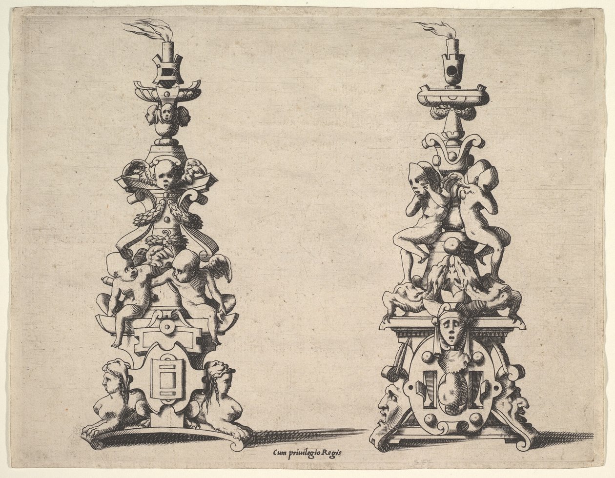 To lysestagedesigns, ca. 1550-60. af Rene Boyvin