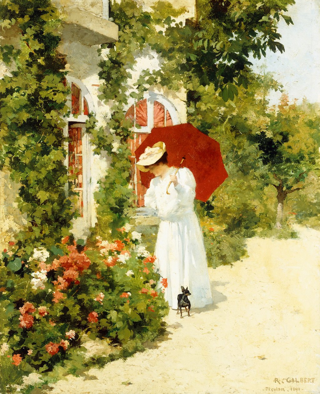 The Red Parasol, 1891dani af Rene Joseph Gilbert