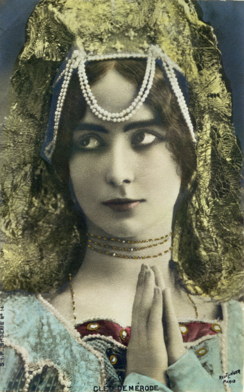 Postkort forestillende danseren Cleo de Merode (1875-1966) (farvet foto) af Reutlinger Studio