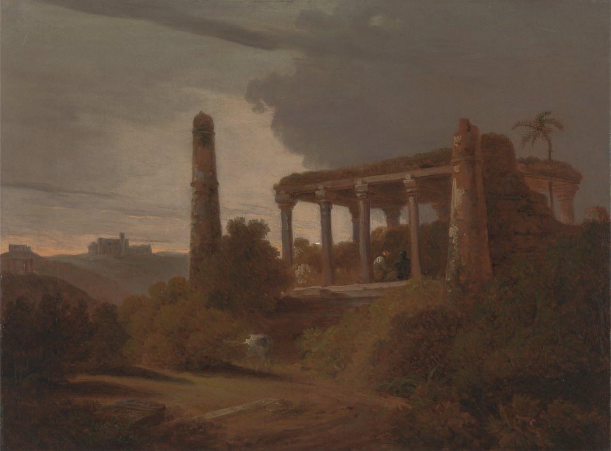 Indisk landskab med tempelruiner af Rev. Edward Thomas Daniell