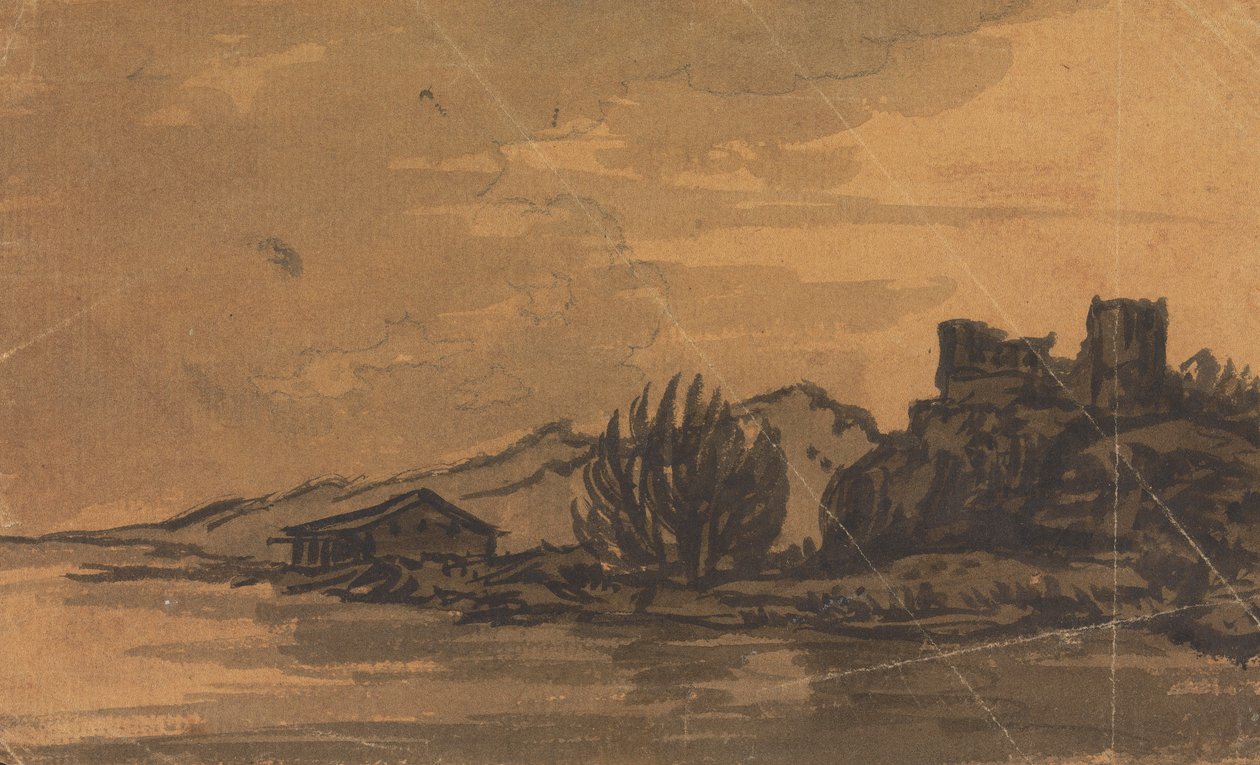 Landskab med hus ved flodbredden af Rev. William Gilpin