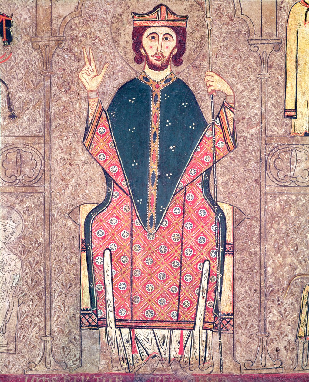 Sankt Martin af Tours, detalje fra en alterfrontal fra Sankt Martin-kirken, Chia, 1150-1200 (tempera på panel) (detalje af 498163) af Ribagorça Workshop Johannes Pintor