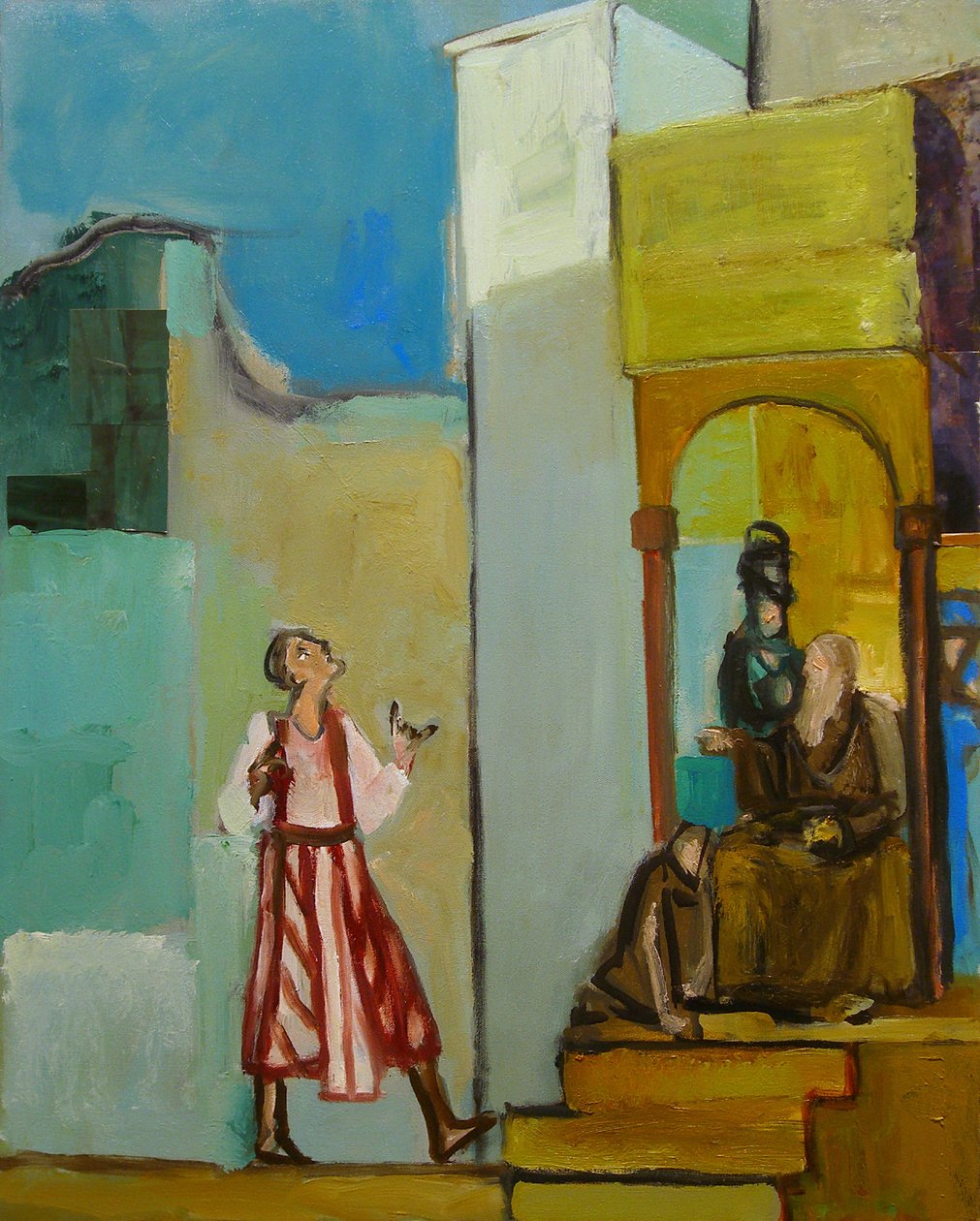 Joseph sendt til sine brødre, 1998 (olie og collage på lærred) af Richard Contemporary Artist Mcbee