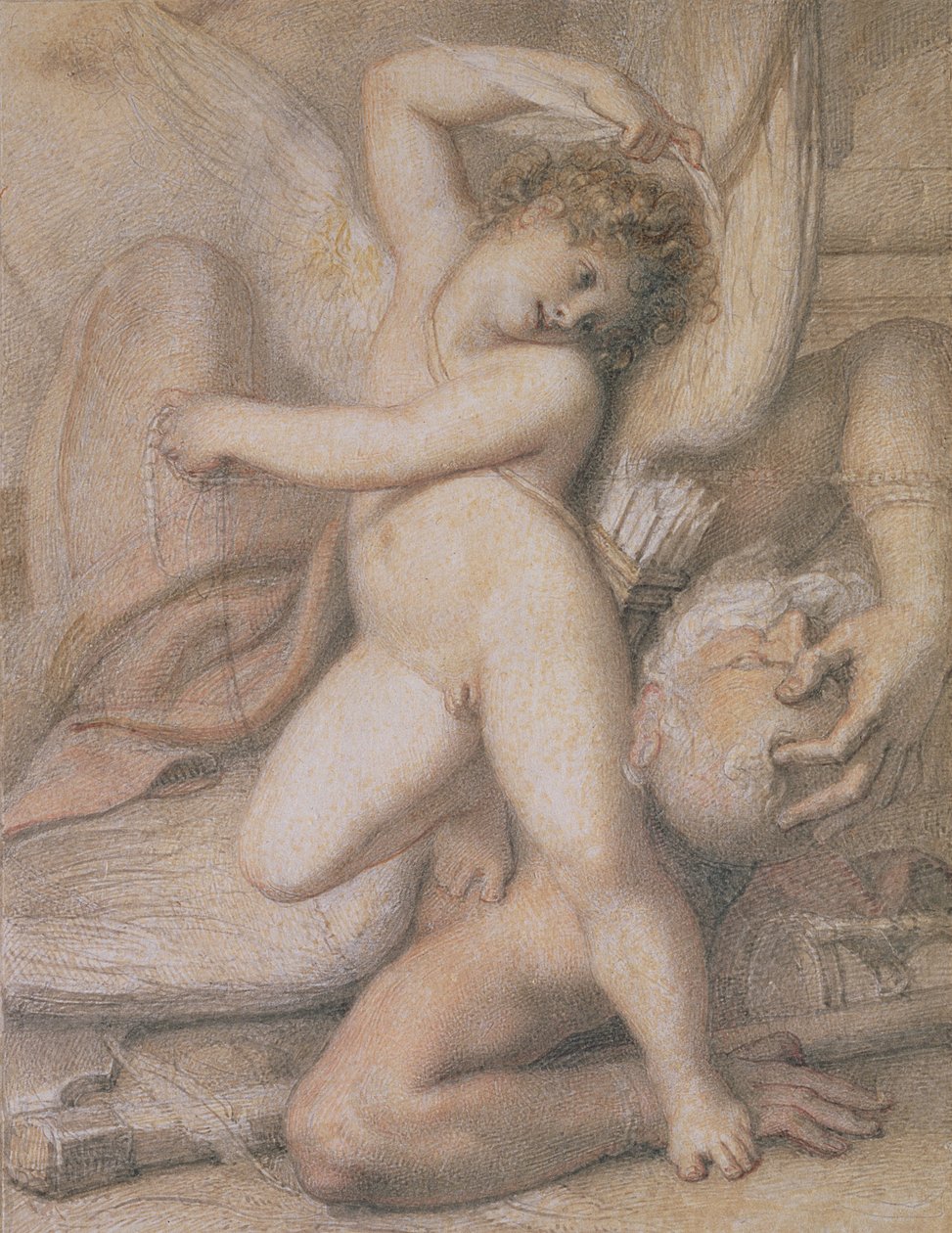 Amor plukker tidens vinger, 1700-tallet (blyant, rødt kridt og wc på papir) af Richard Cosway