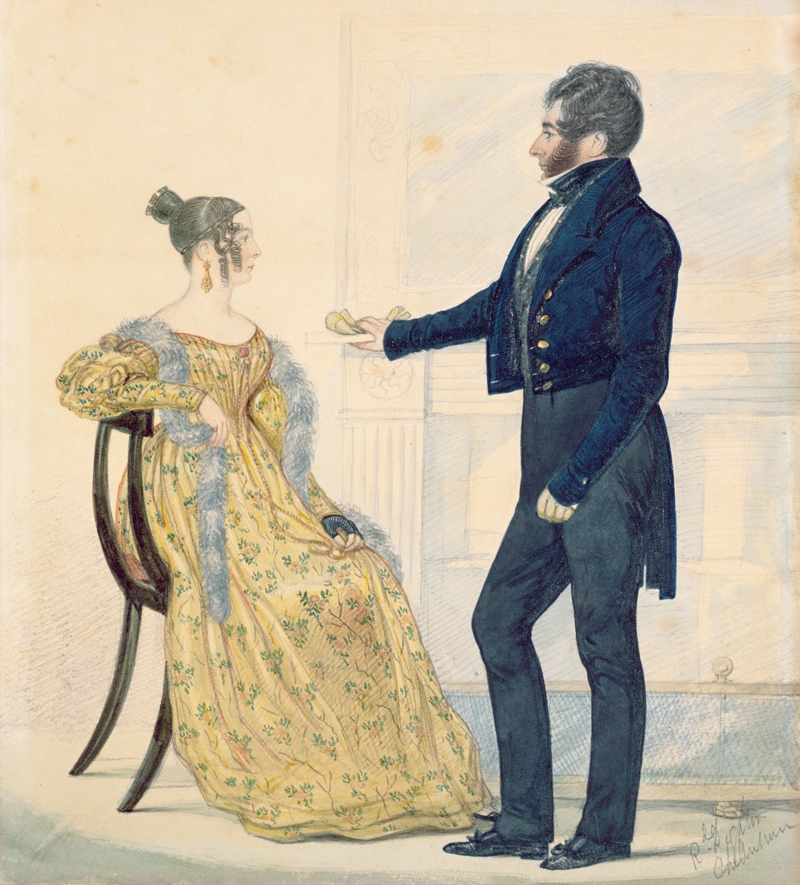 Portræt af kaptajn og fru George Ruddle, ca. 1835 (wc) af Richard Dighton