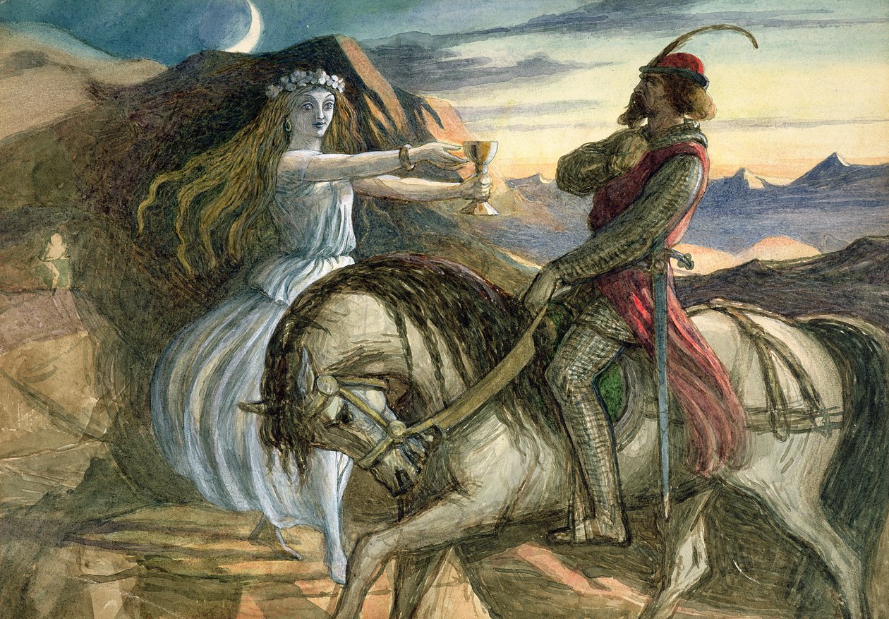 En fe og en ridder (blyant, wc og kropsfarve på papir) af Richard Doyle