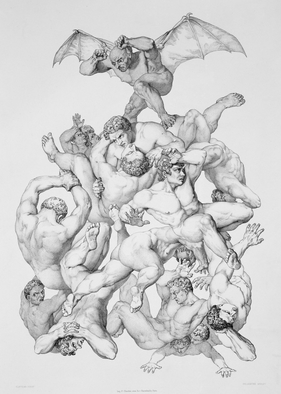 Beelzebub fordriver de faldne engle, illustration til en udgave af "Paradise Lost" af John Milton (1608-74) udgivet i Paris 1868 af Richard Edmond Flatters