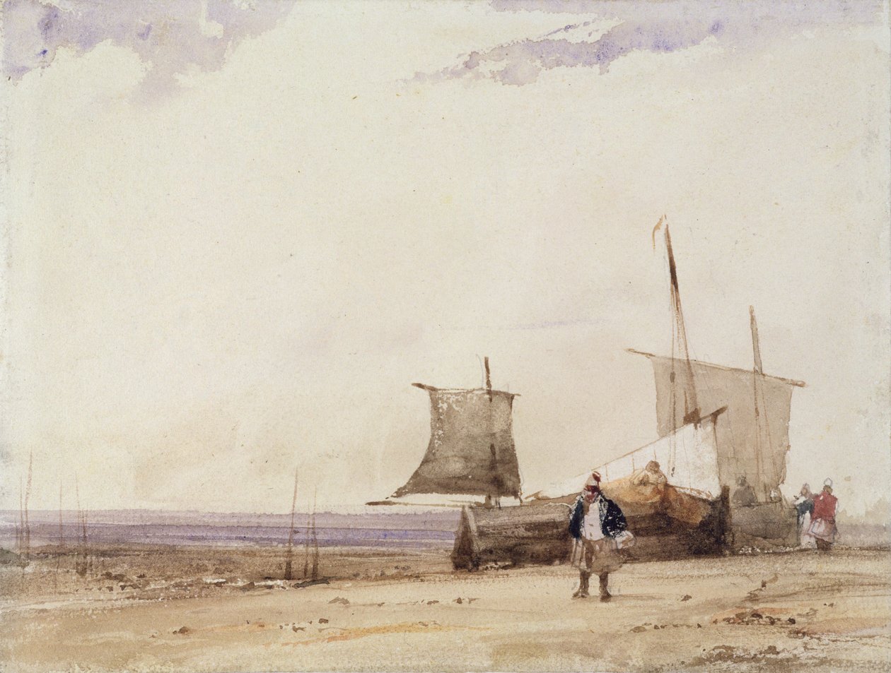 Strandscene (wc på vævet papir) af Richard Parkes Bonington