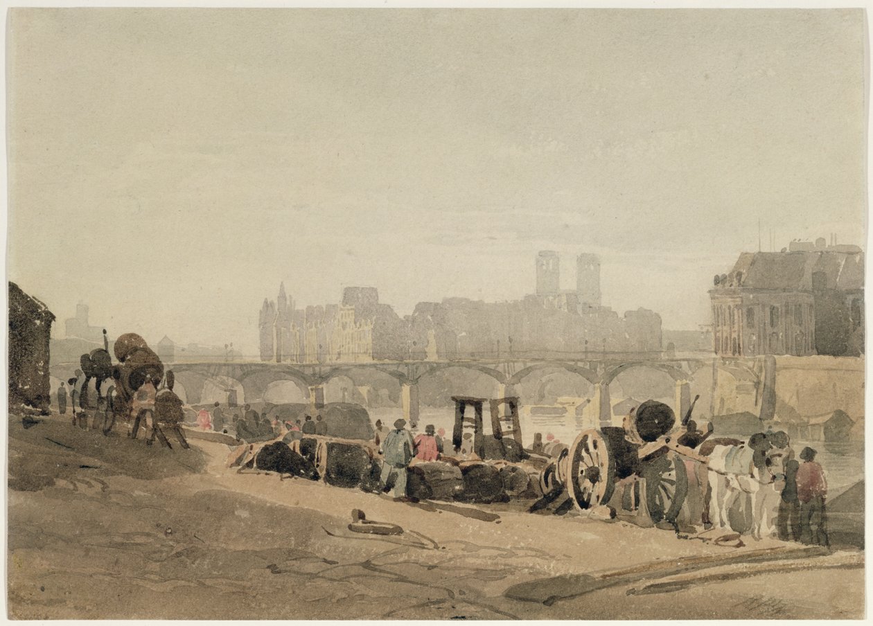 Ile de la Cite, Paris, (wc på vævet papir) af Richard Parkes Bonington