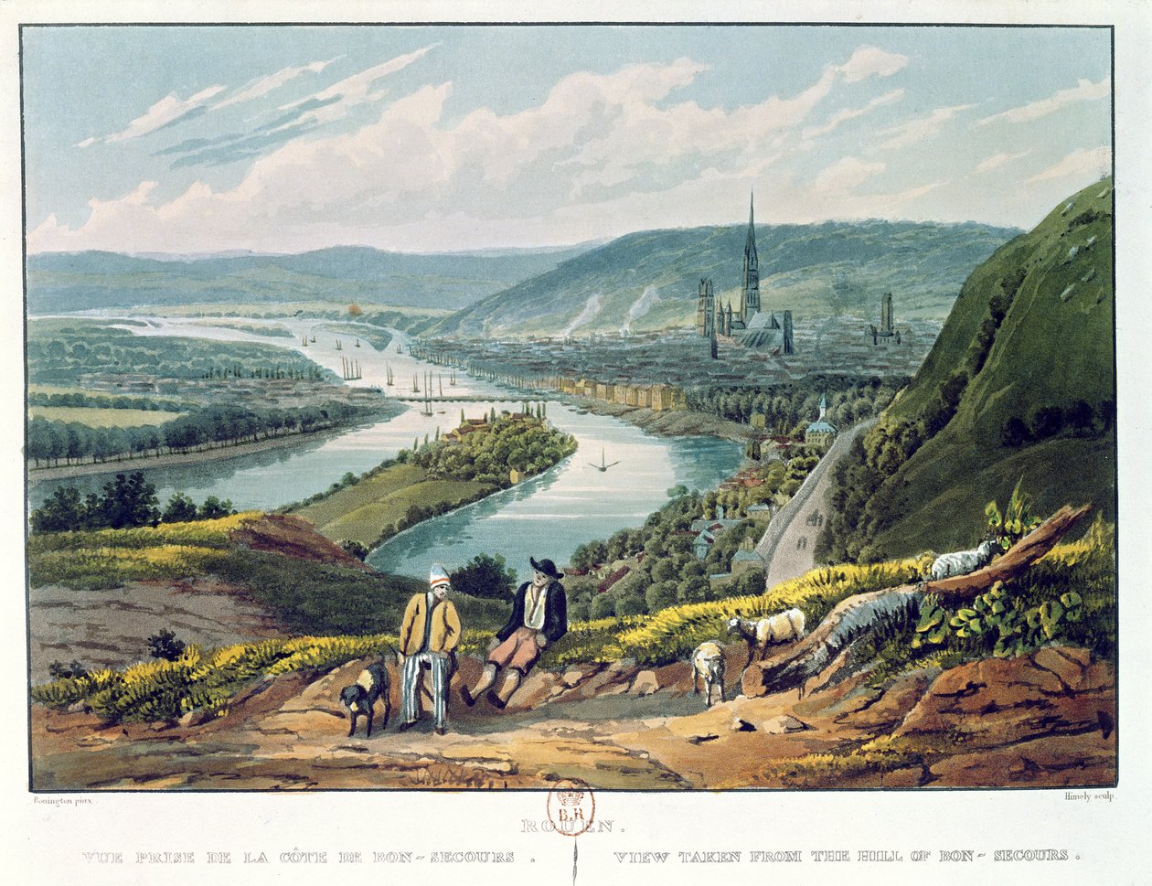 Rouen, udsigt fra Bon-Secours-bjerget, ca. 1835 af Richard Parkes Bonington