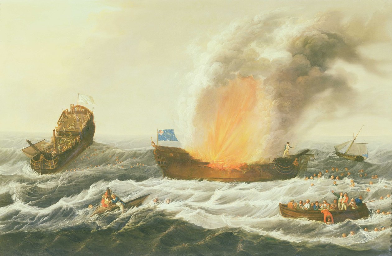 Et flådeforlovelse mellem Quebec og Surveillante, ca. 1779 af Richard Paton