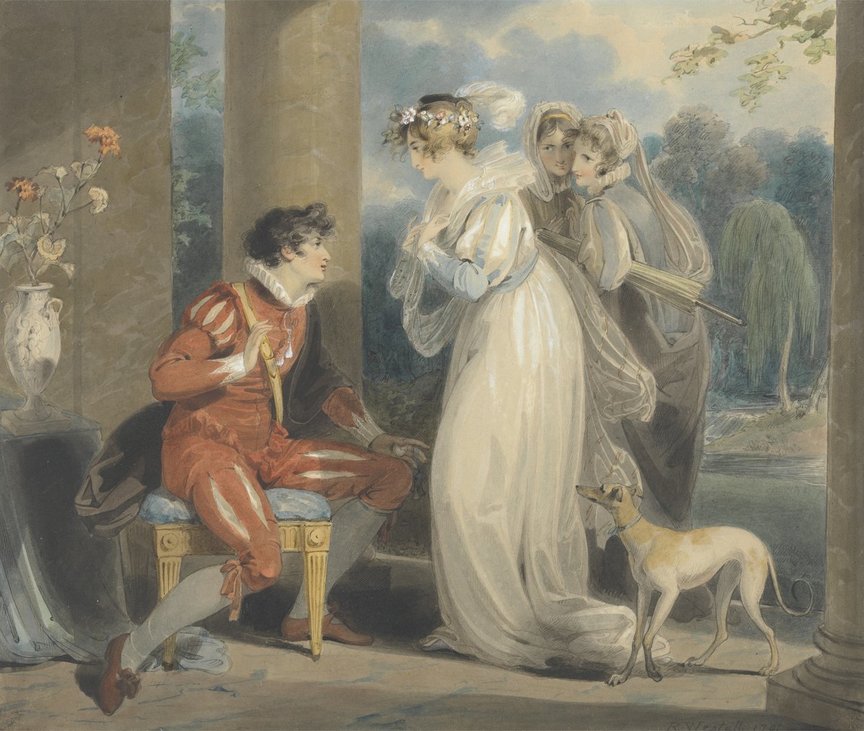 Rosebud, eller dommen i Paris, 1791 (wc og kropsfarve over grafit på papir) af Richard Westall