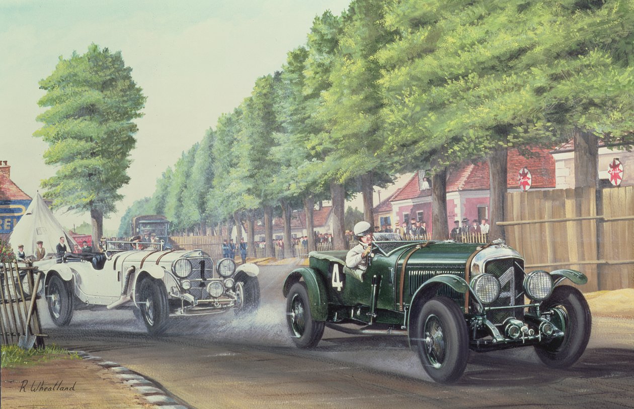 Duel ved Pontlieu, Le Mans, 1930 (wc og gouache ombord) af Richard Wheatland