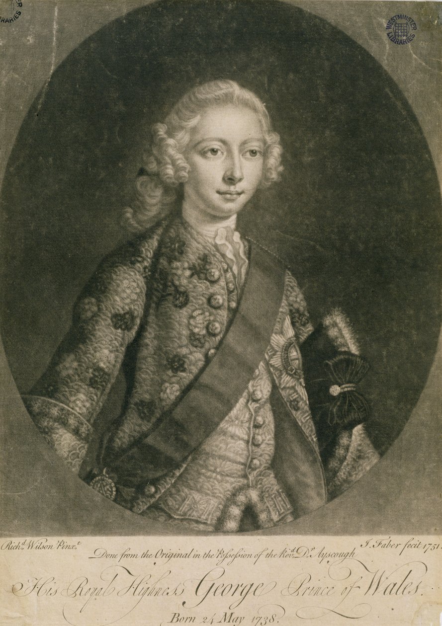George, prins af Wales (1738-1820), senere George III, graveret af John Faber (1684-1756), 1751 af Richard Wilson