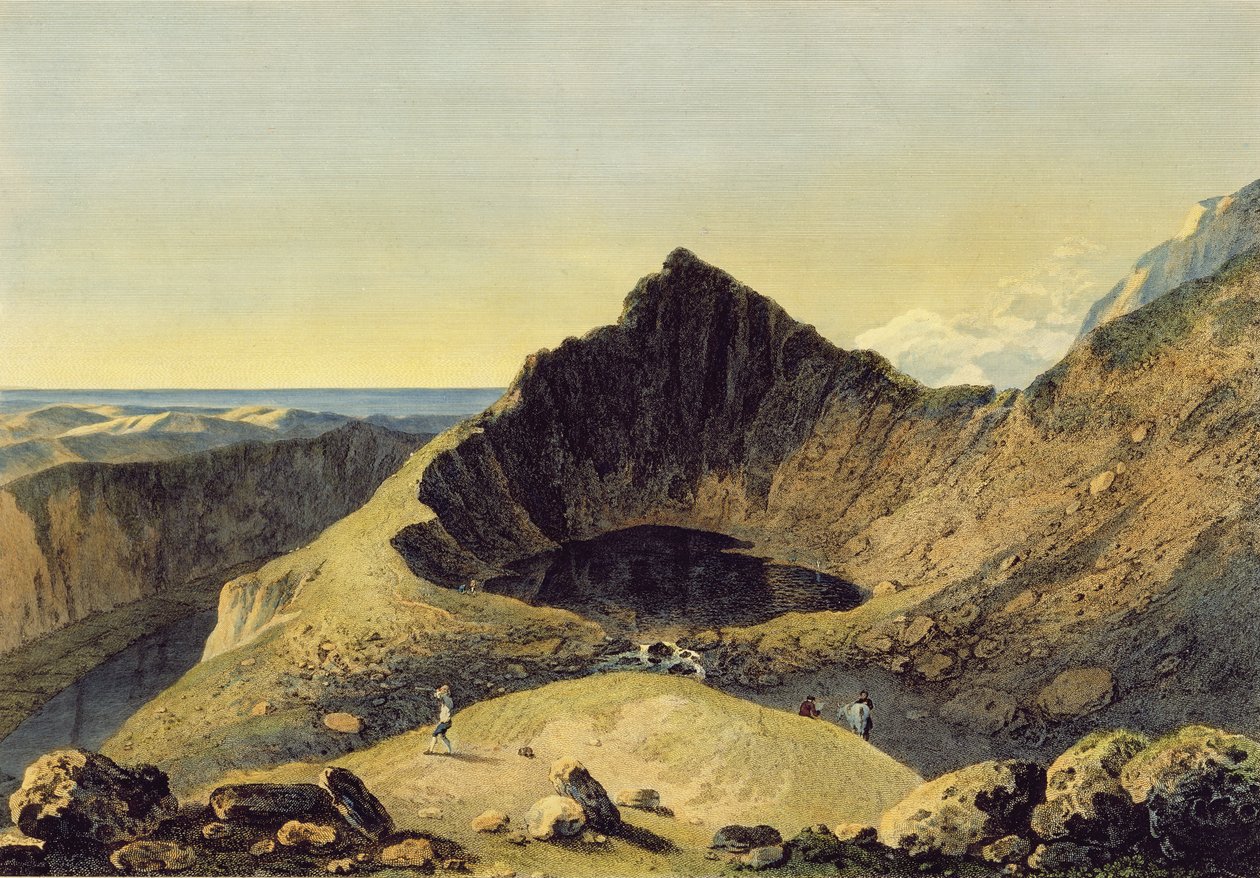 The Summit of Cader Idris Mountain, 1775 (gravering med wc på papir) af Richard Wilson