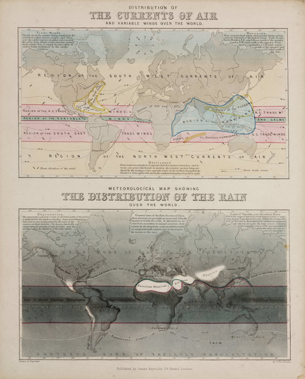 To meteorologiske kort, c 1850 af John Pardon