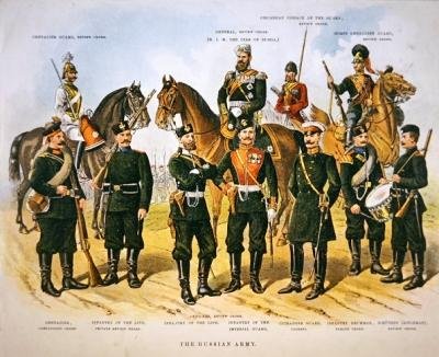 Den russiske hær, ca. 1890 (farve litho) af Richard (after) Simkin