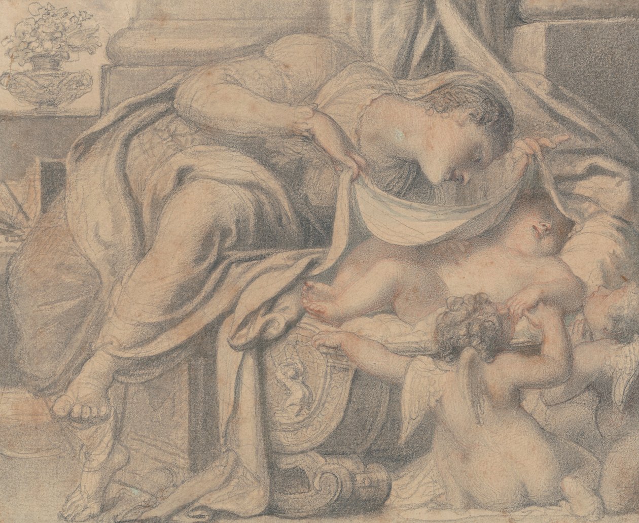 Jomfru, der tilbeder den sovende Kristus af Richard Cosway