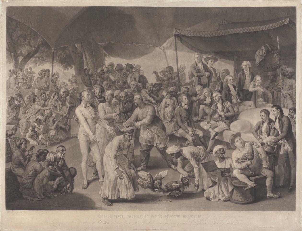Oberst Mordaunts hanekamp i Lucknow af Richard Earlom