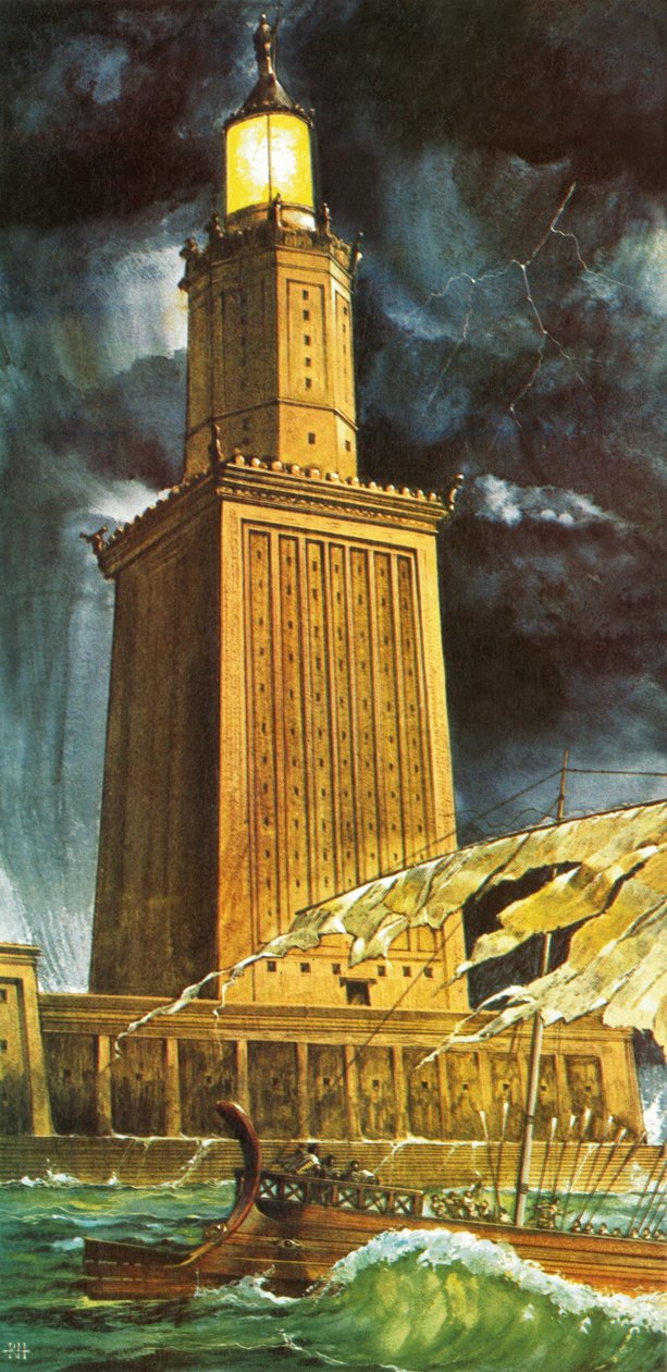 Alexandrias Pharos eller fyrtårn (litografi) af Richard Hook