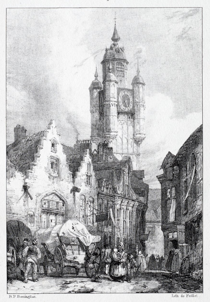 Bergues: Markedstårnet, 1824. af Richard Parkes Bonington